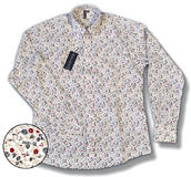 View Item New Mod Retro 60's Floral Print L/S Shirt White 